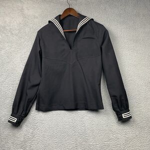 Vintage US Navy Shirt Mens 38R Black Wool Blue Dress Military Jumper